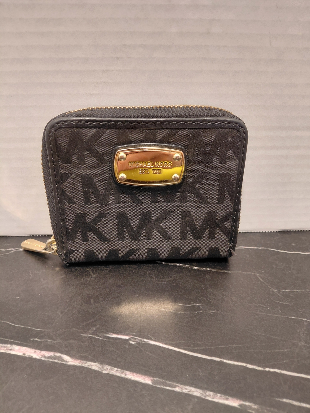 Michael Kors Black MK Logo Zip Wallet